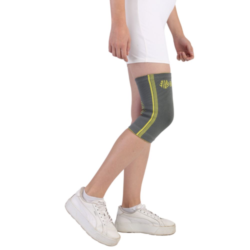 Rodillera de bambú BBE-03: gris oscuro, soporte en rodilla con ribete verde