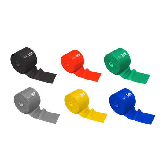 Banda delgada en rollos; varios colores (negro, rojo, verde, amarillo, azul)