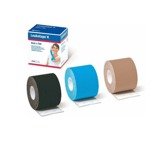 Leukotape K 5 cm x 5 m: Rollen in Schwarz, Blau und Braun