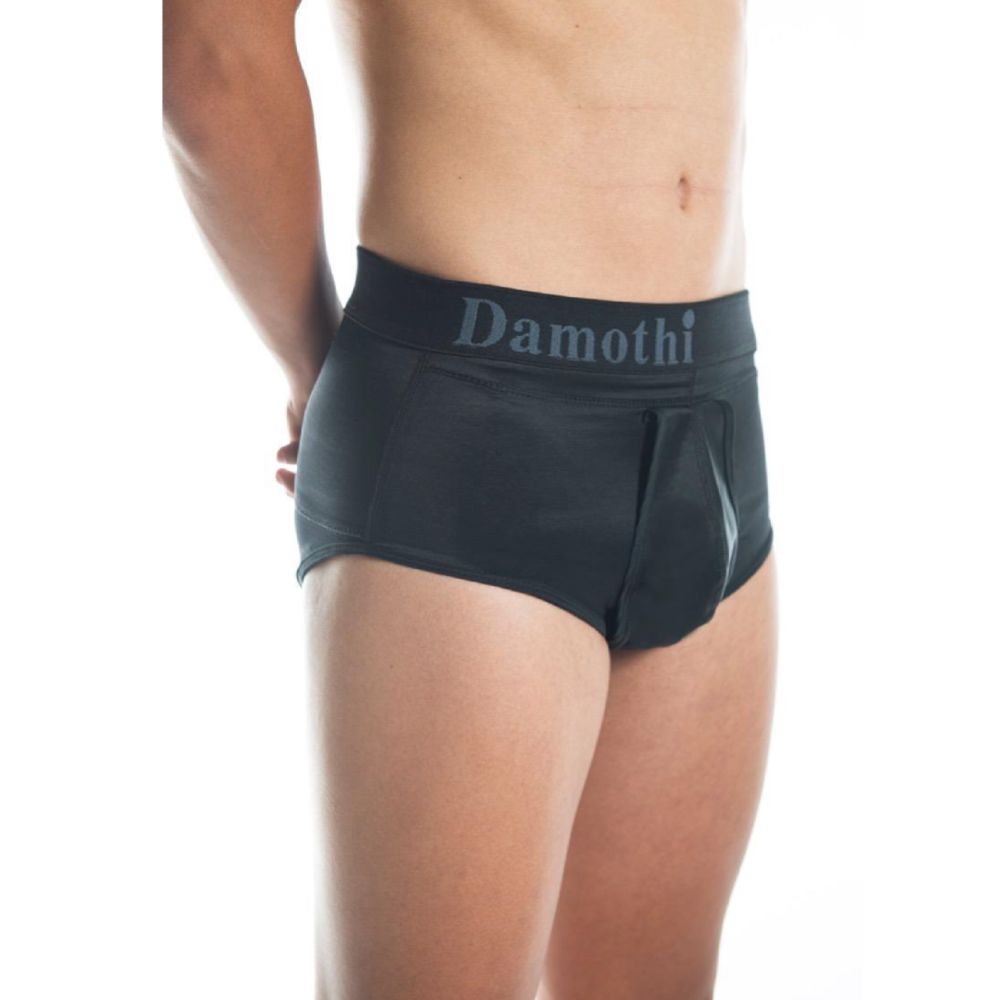 Slip para hernia negro con cinturilla elástica y cordón ajustable
