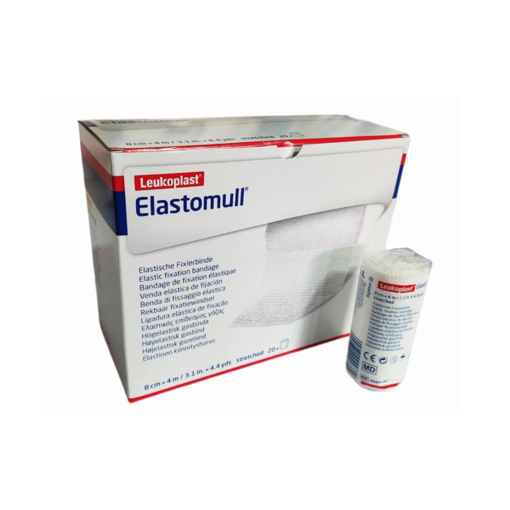 Venda elástica 8 cm x 4 m estirada, rollo blanco en caja