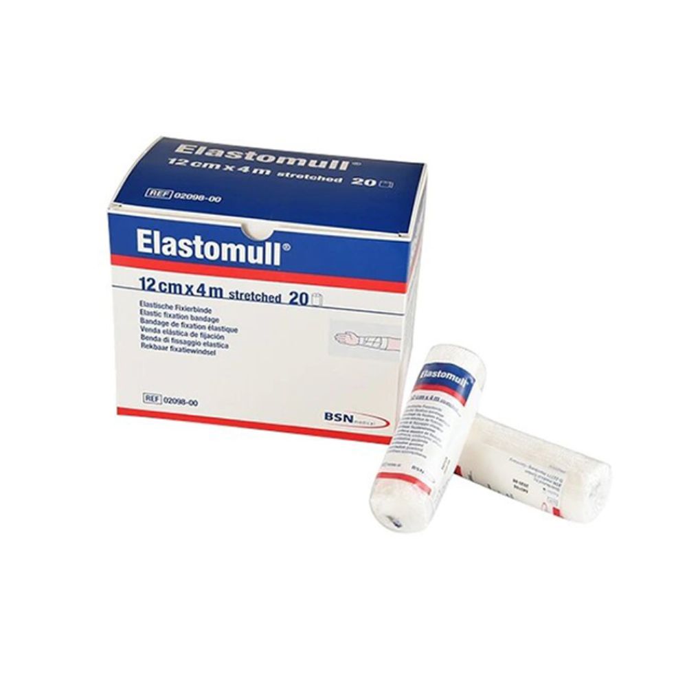 Venda elástica Elastomull, 12 cm x 4 m estirada, rollo blanco
