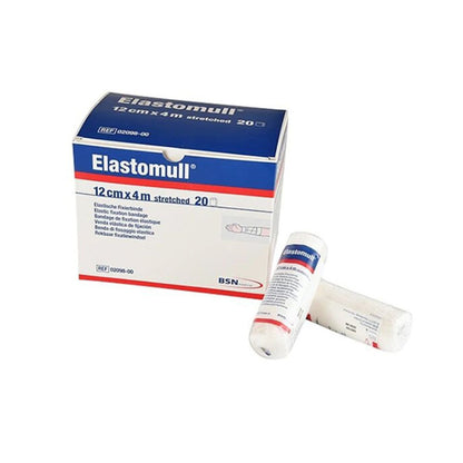 Venda elástica Elastomull, 12 cm x 4 m estirada, rollo blanco