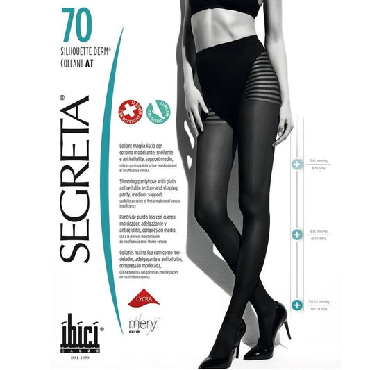 Panty dama Silhouette 70 de Ibici, negro, con banda a rayas en la cadera
