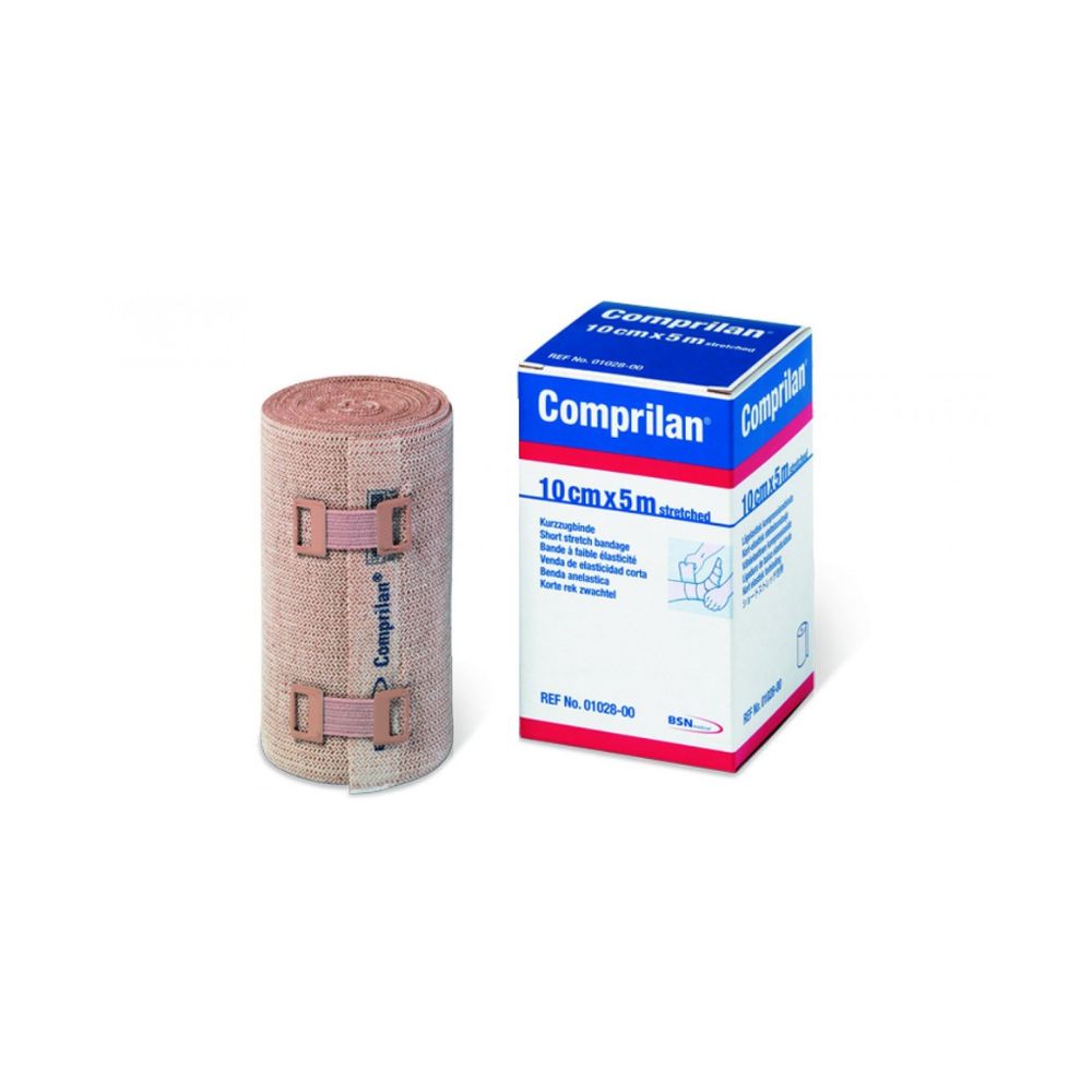 Venda compresiva Comprilan 10cmx5m: rollo elástico beige con cajas BSN