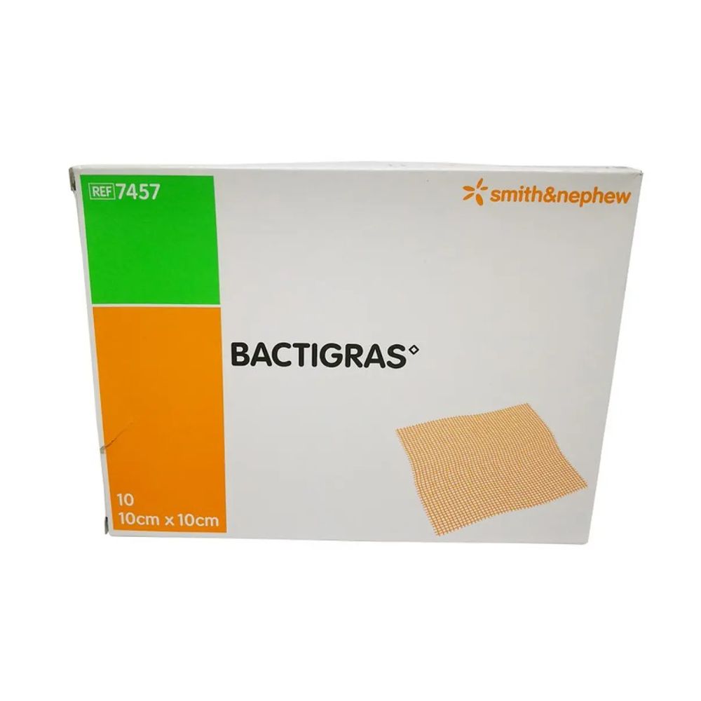 Aposito Bactigras 10x10 (7457) antiséptico con clorexidina, apósito cuadrado