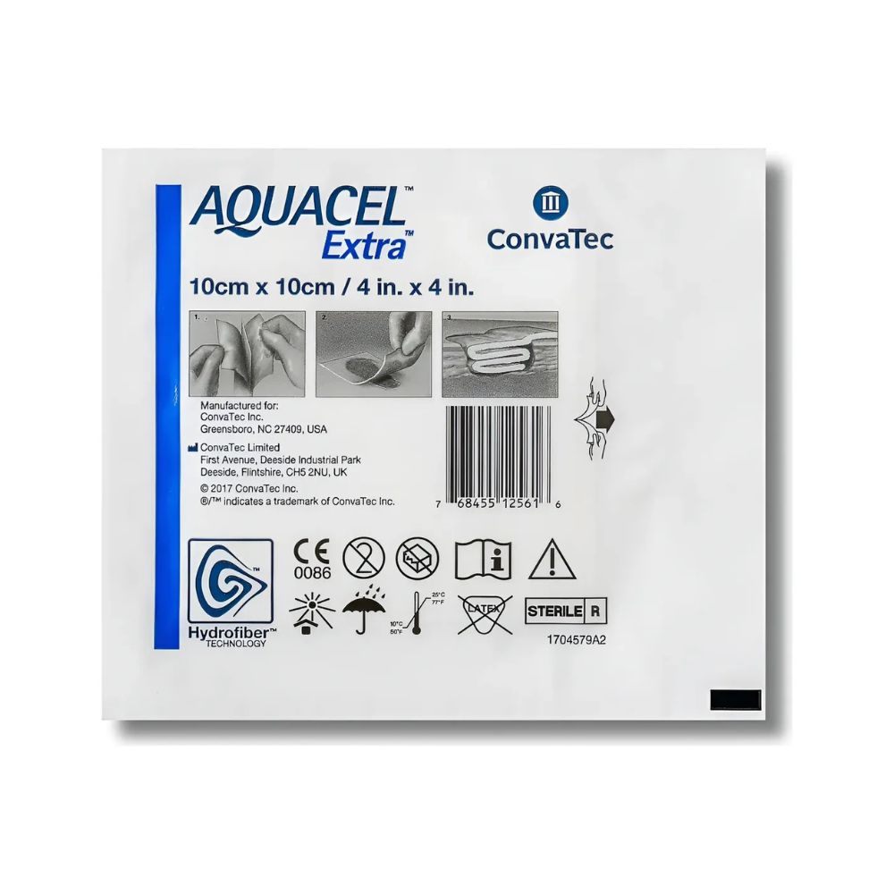 Aquacel Extra apósito hidrocelular, 10 cm x 10 cm, etiqueta trasera