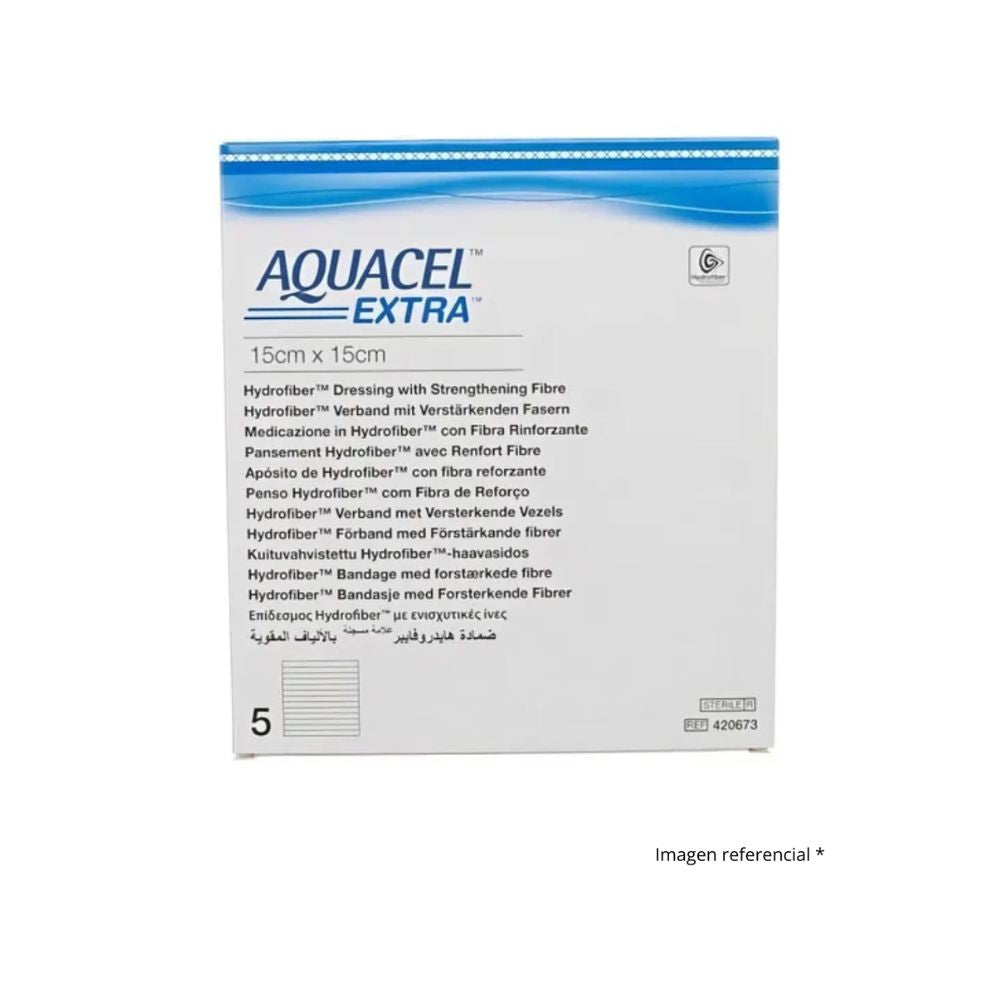 AQUACEL EXTRA apósito hidrocelular, tamaño 15 x 15 cm, caja de 5 unidades