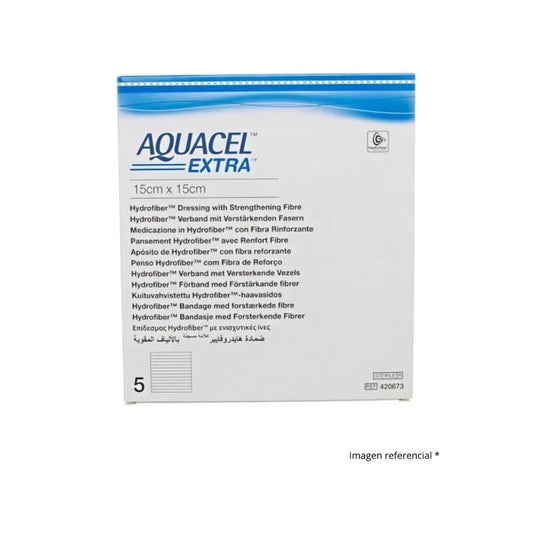 AQUACEL EXTRA apósito hidrocelular, tamaño 15 x 15 cm, caja de 5 unidades
