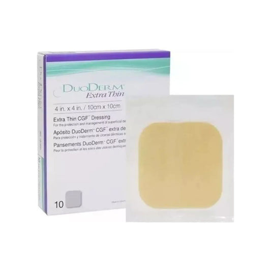 Duoderm Extra Thin 10x10 cm tan square wound dressing (box and pad)