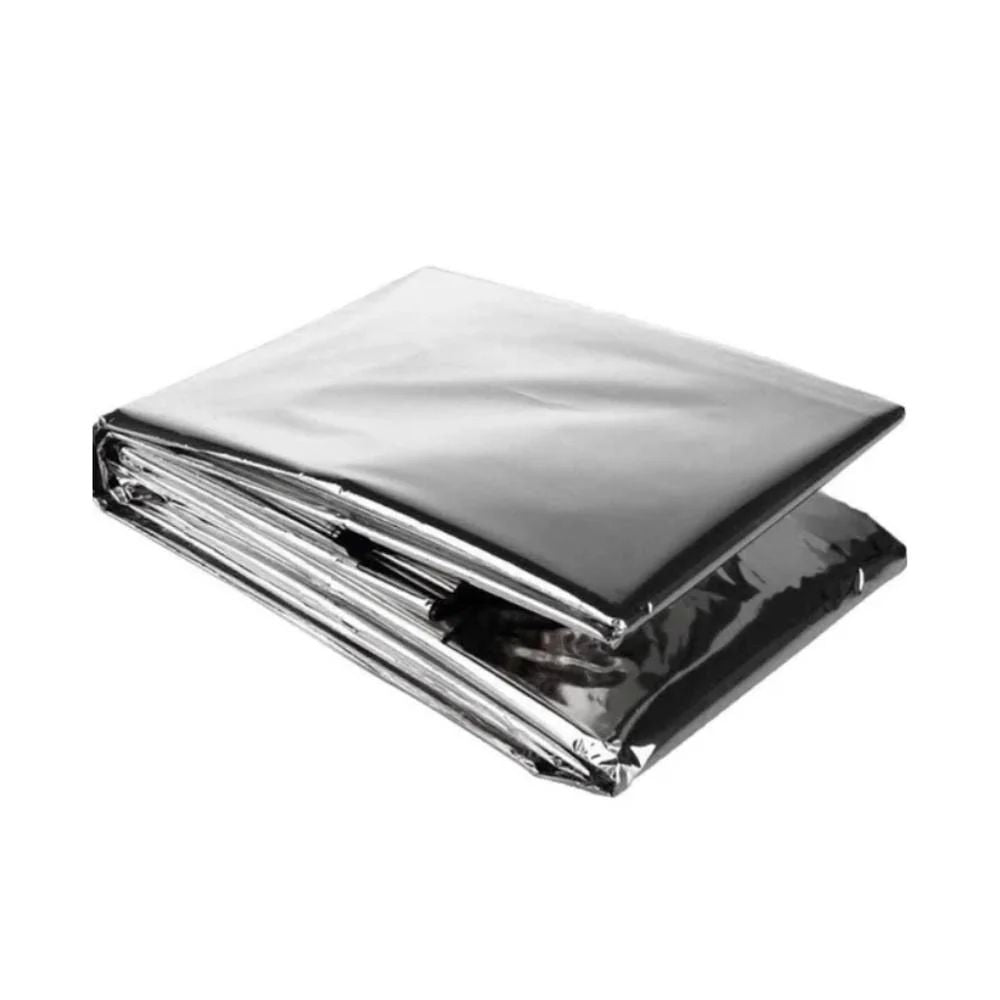 Manta isotérmica aluminizada plegada plateada, 210 cm