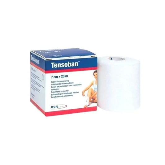 Tensoban pre-tape 7 cm x 20 m, white protective skin tape roll and box