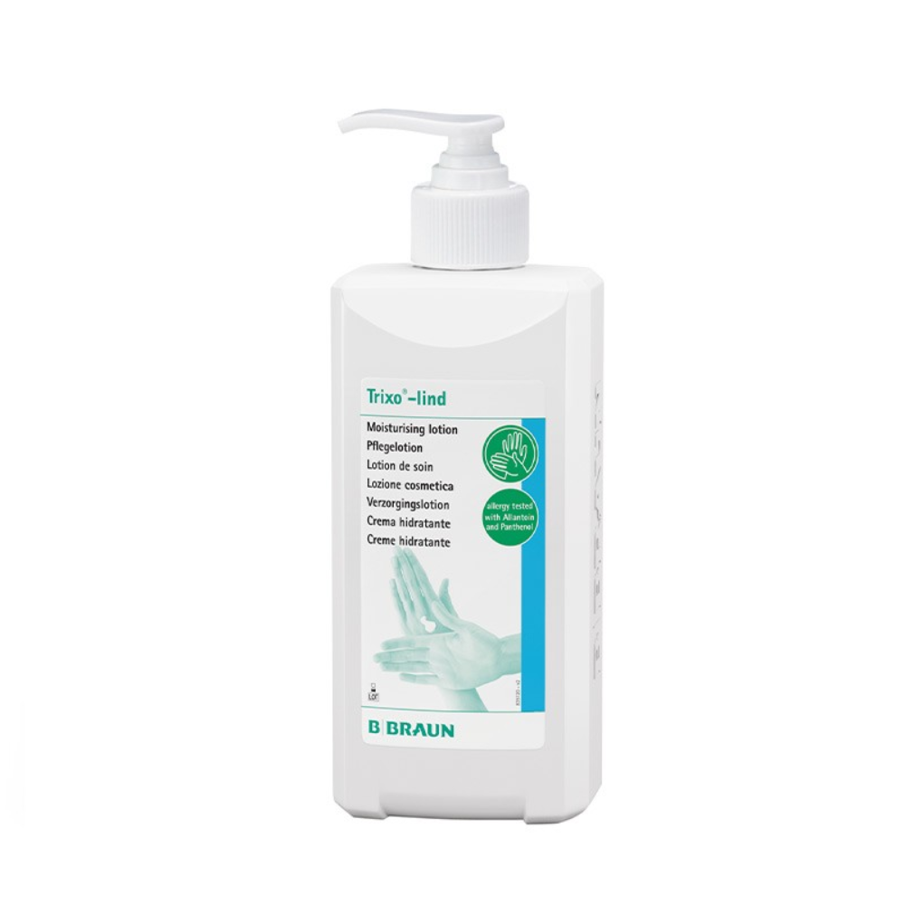 Crema Trixo Bbraun: flacone con pompa erogatrice per lozione idratante Trixo-lind
