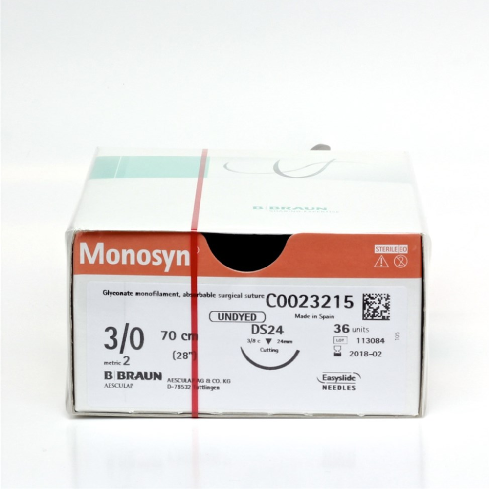 Monosyn sin teñir sutura quirúrgica 3/0, 70 cm, DS24