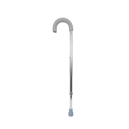Bastón curvo aluminio y madera con empuñadura gris y punta antideslizante