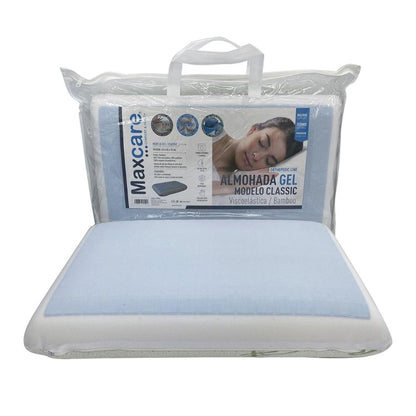 Almohada viscoelástica con gel y bambú, funda azul claro, tamaño 60 cm