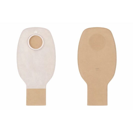 Bolsa de colostomía beige sin filtro, con abertura redonda y base adhesiva