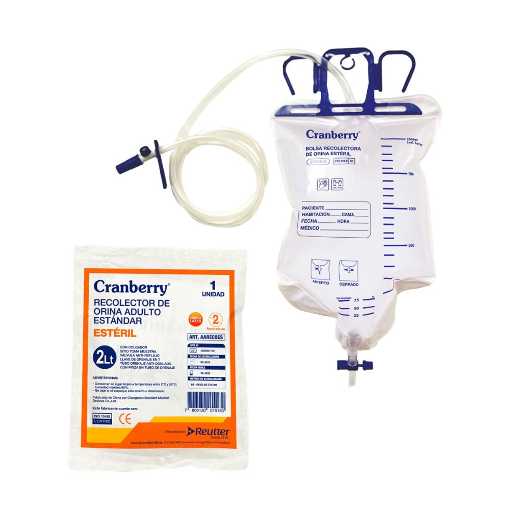 Recolector de orina adulto 2 L estéril Cranberry con bolsa graduada y tubo