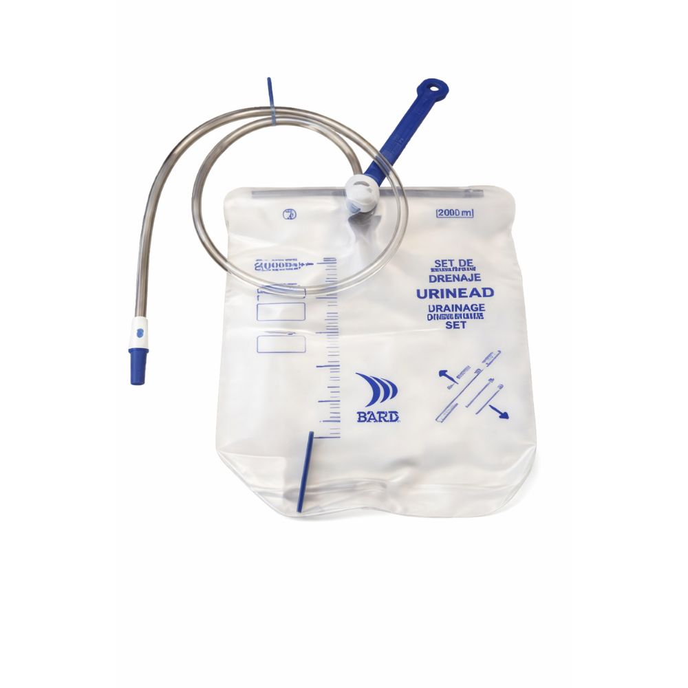 Recolector de orina tipo Nemo con bolsa 2000 ml, mangueras azules y válvula de vaciado