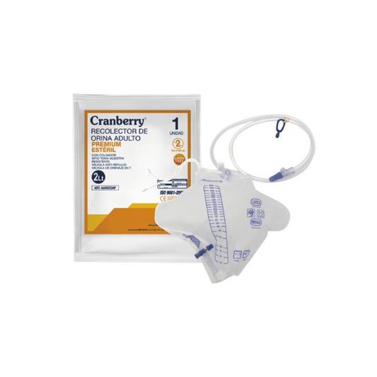 Recolector de orina adulto con bolsa transparente, tubo y válvula azul, 2 L