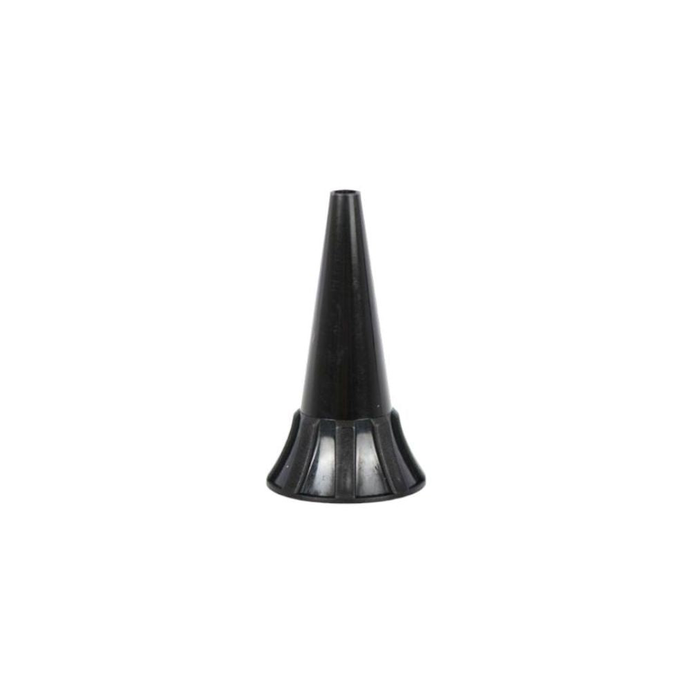 Cono ótico negro con anillo metálico en la base
