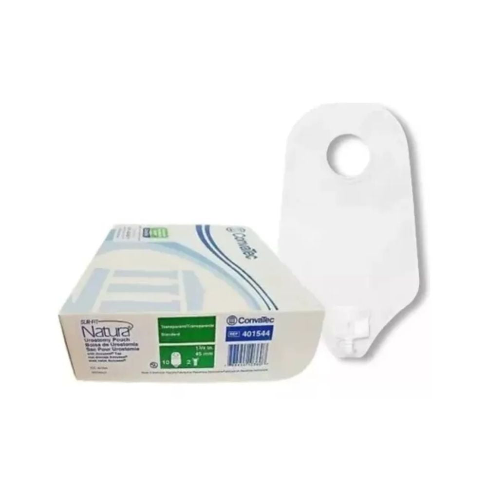 Bolsa urostomía opaca Natura 401553: bolsa blanca y placa con orificio central