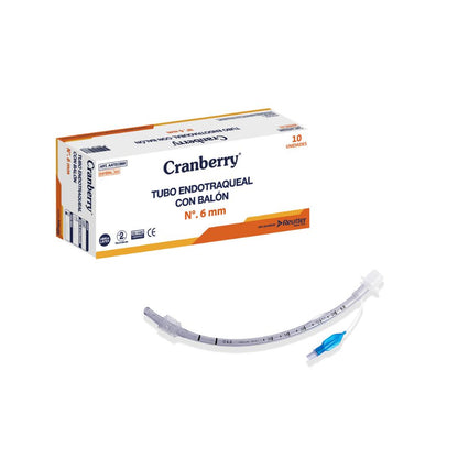 Tubo endotraqueal con balón Nº 6 mm, curvado transparente con balón y conector azul