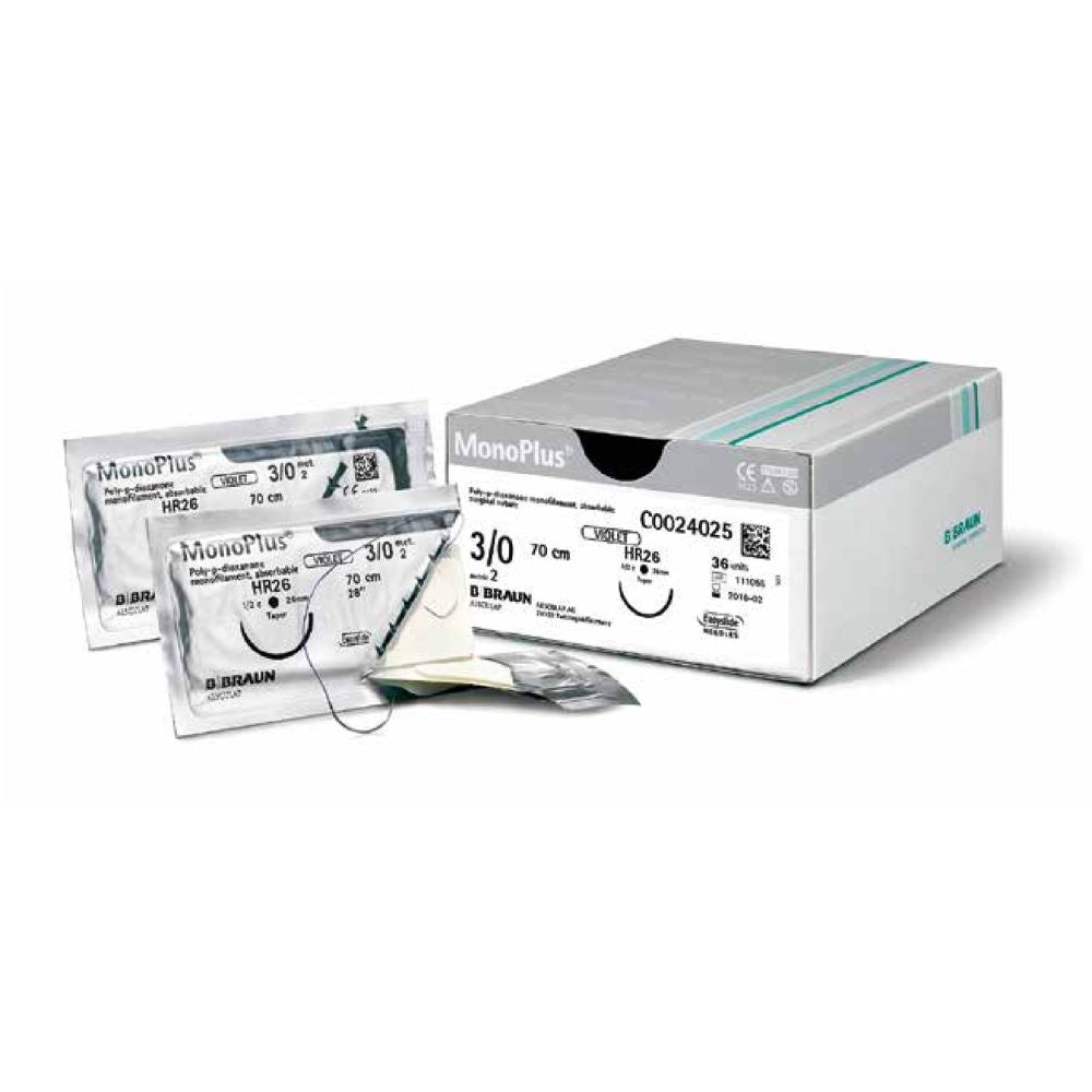 Caja y sobres de sutura Monoplus Violet 3-0, HRC26, 70 cm
