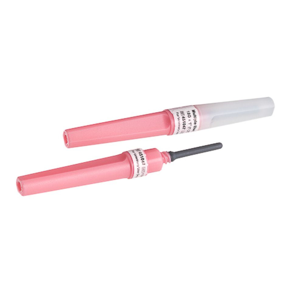 Aguja Vacuette múltiple 18G x 1 con capuchón rosa y punta metálica