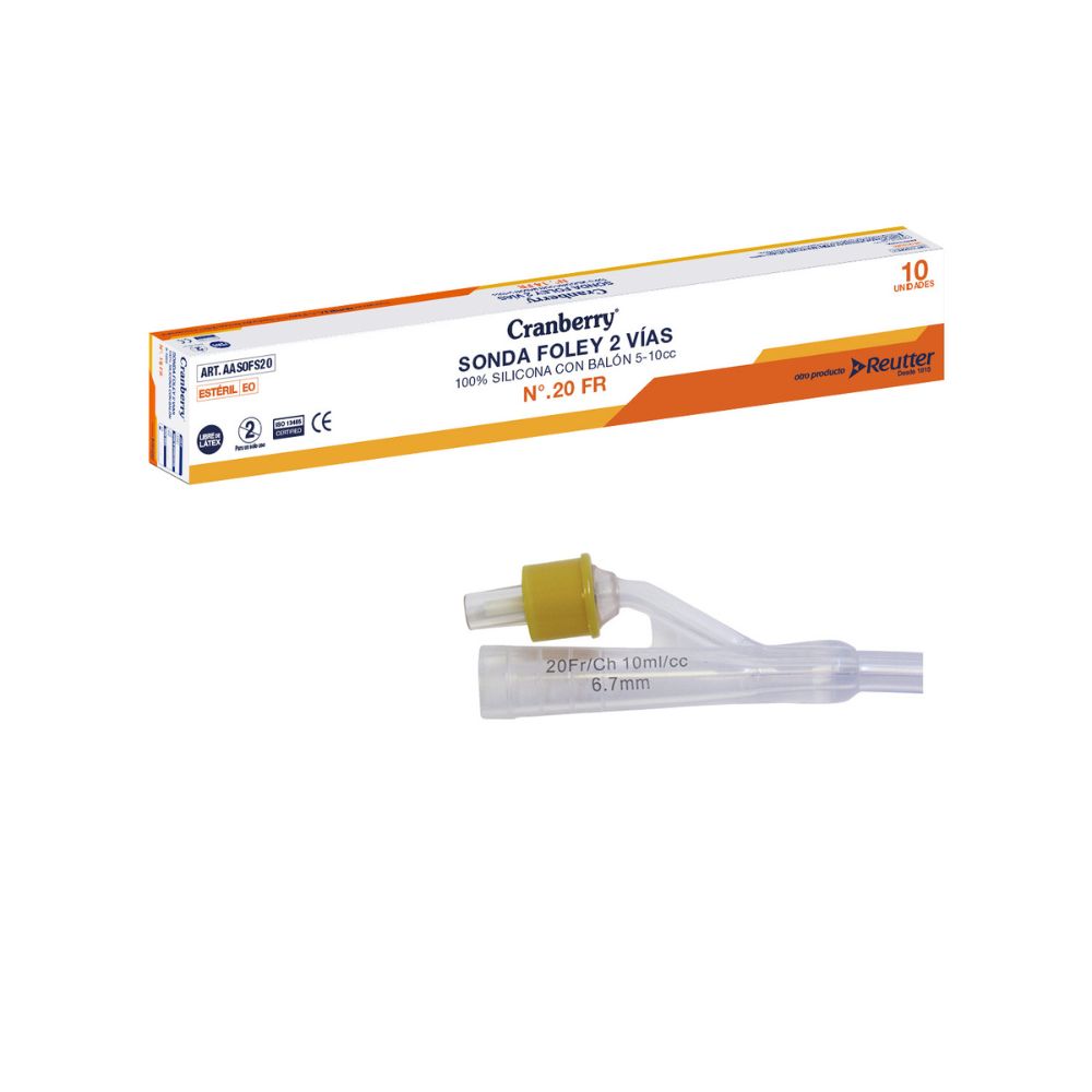 Sonda Foley 2 vías 20 Fr (balón 5 cc), punta y válvula amarilla, 10 unidades