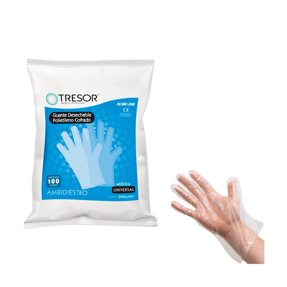 Guantes desechables de polietileno, 100, medida universal, ambidiestro