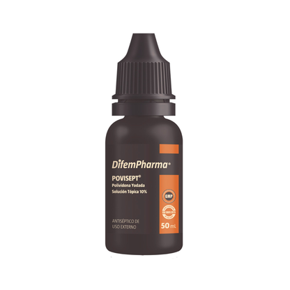 Frasco de povidona yodada DifemPharma 50 mL, solución tópica 10%