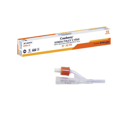 Sonda Foley 2 vías 16 Fr (balón 5 cc), válvula naranja y tubo de silicona
