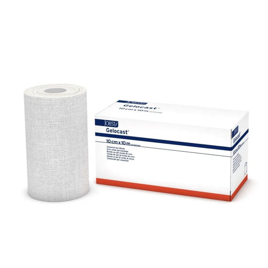 Gelocast 10 cm x 10 m: weiße Fixierbinde-Rolle und Packung