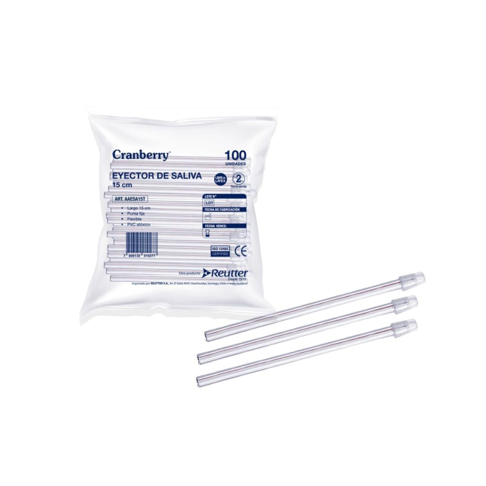 Eyector de saliva transparente de 15 cm en bolsa con 100 unidades y tubos
