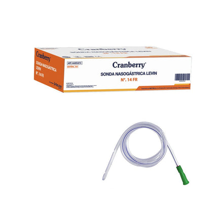 Sonda nasogástrica Levin graduada N° 14 FR, tubo transparente con punta y conector verde