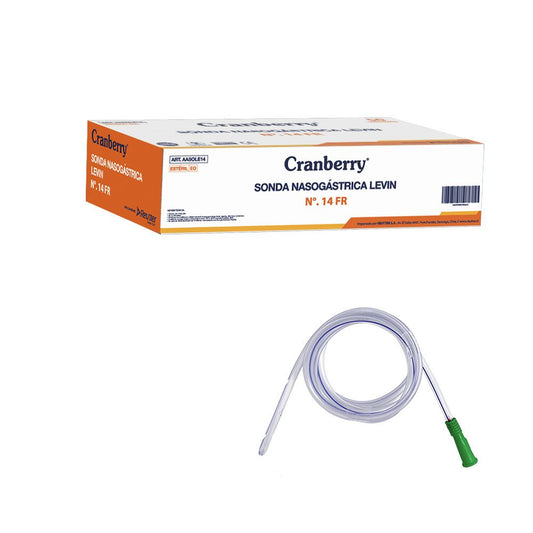 Sonda nasogástrica Levin graduada N° 14 FR, tubo transparente con punta y conector verde