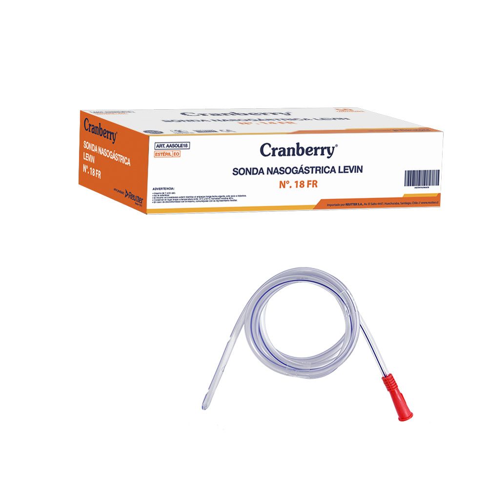 Sonda nasogástrica Levin graduada N° 18 FR, tubo transparente con punta y conector rojo
