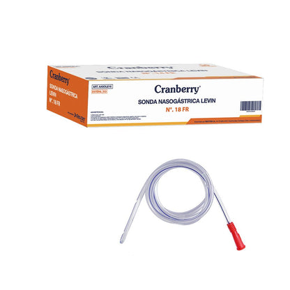Sonda nasogástrica Levin graduada N° 18 FR, tubo transparente con punta y conector rojo