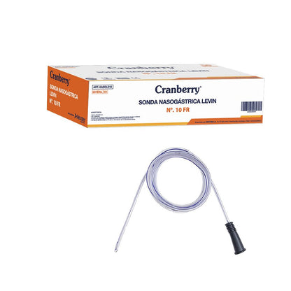 Sonda nasogástrica Levin graduada N° 10 FR, tubo transparente con punta y conector negro