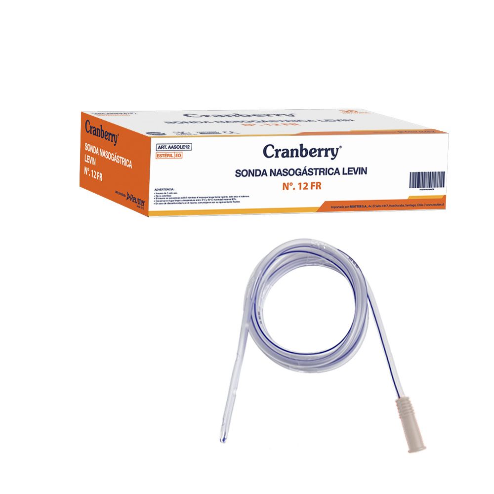 Sonda nasogástrica Levin graduada N° 12 FR, tubo transparente con punta y conector gris