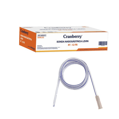 Sonda nasogástrica Levin graduada N° 12 FR, tubo transparente con punta y conector gris
