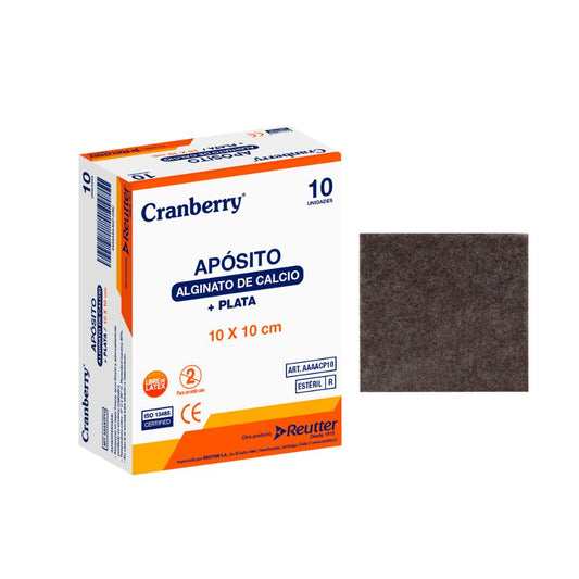 Aposito alginato de calcio + plata 10x10 cm, apósitos estériles Cranberry (10 uds).