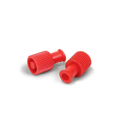 Tapa roja de obturación, dos tapones cilíndricos estriados con orificio central