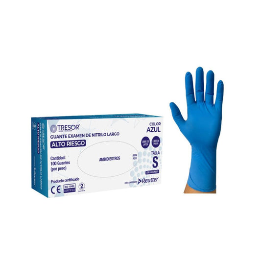Guante de nitrilo azul largo alto riesgo, talla S