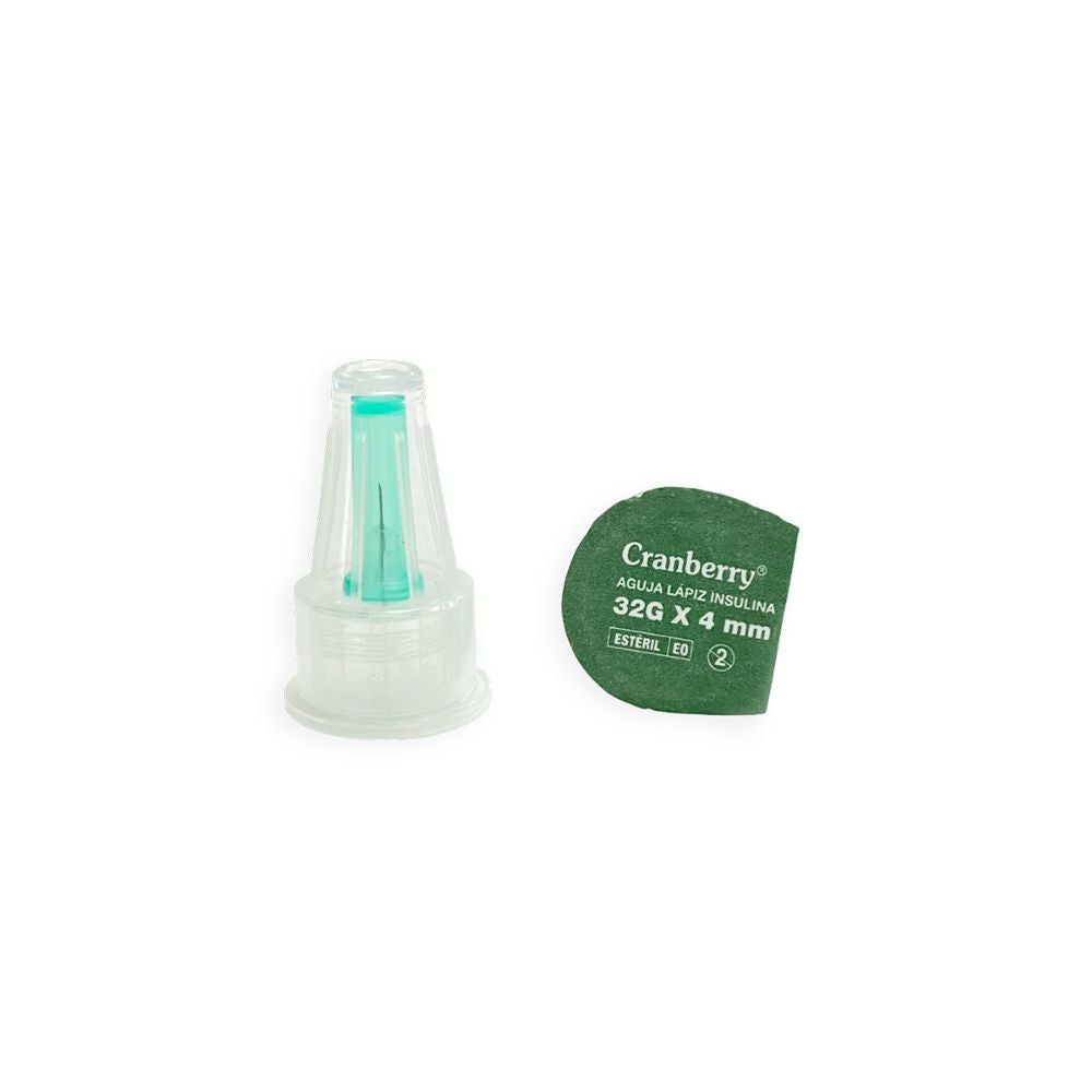 Aguja lápiz insulina 32G x 4 mm, estéril, con tapa transparente