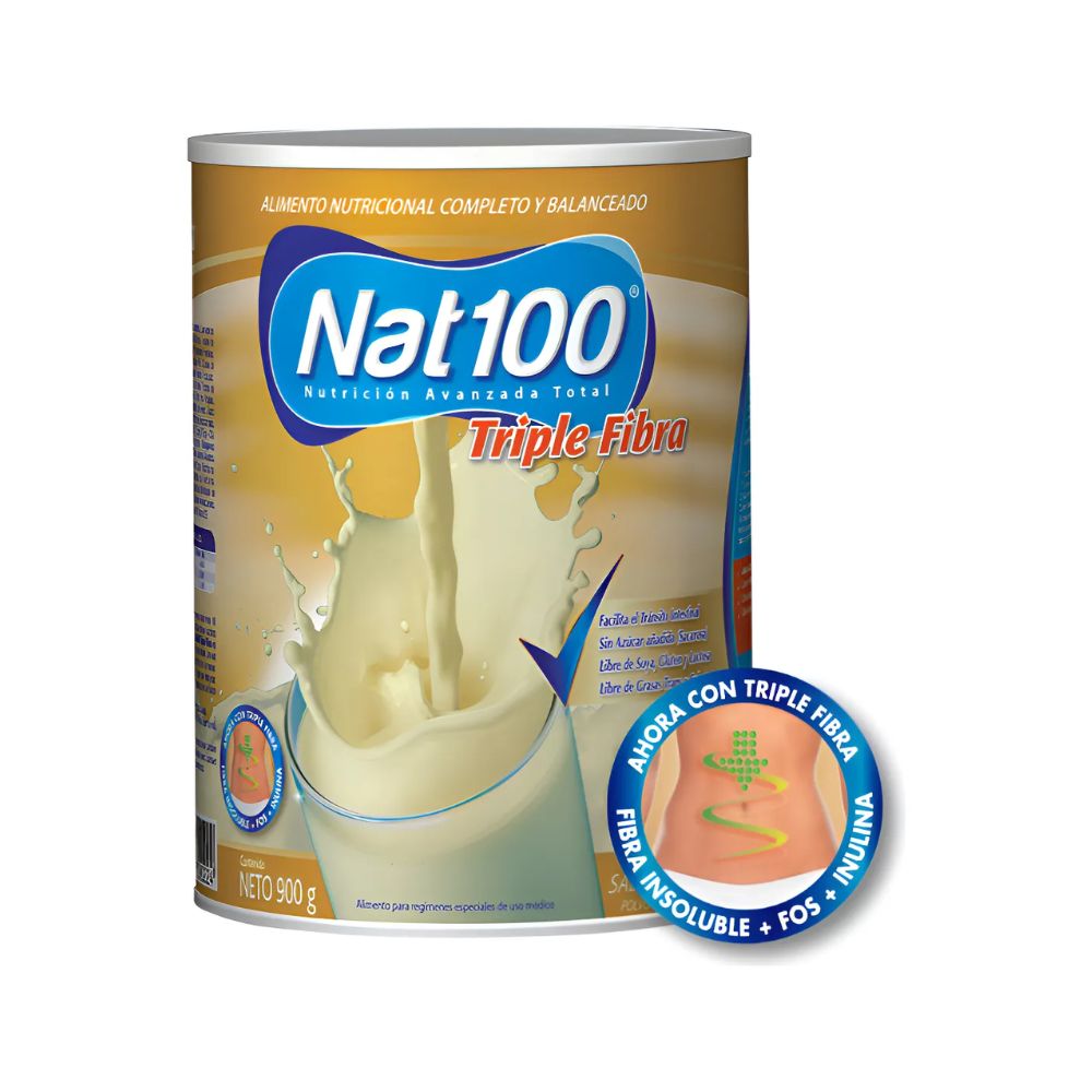 Nat100 Triple Fibra, lata 900 g con disco de información