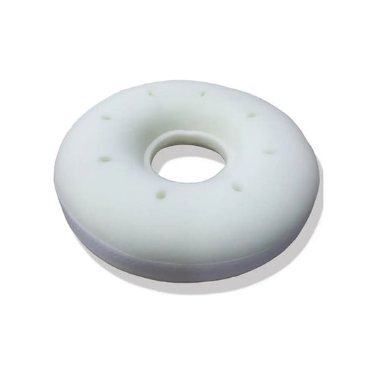 Picaron Donut blanco con puntitos, forma de rosquilla con agujero central