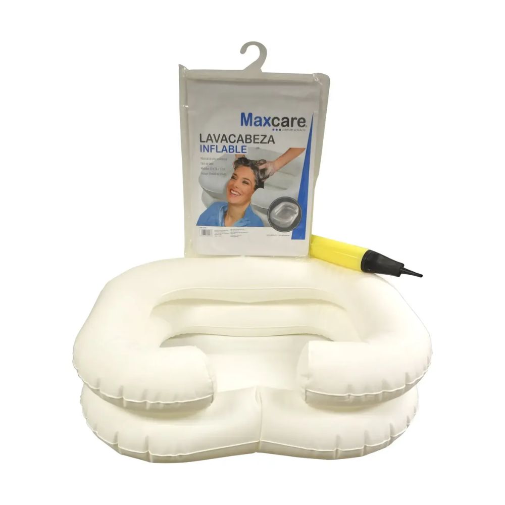 Lavacabeza inflable simple: cojín de aire con soporte para la cabeza y asas