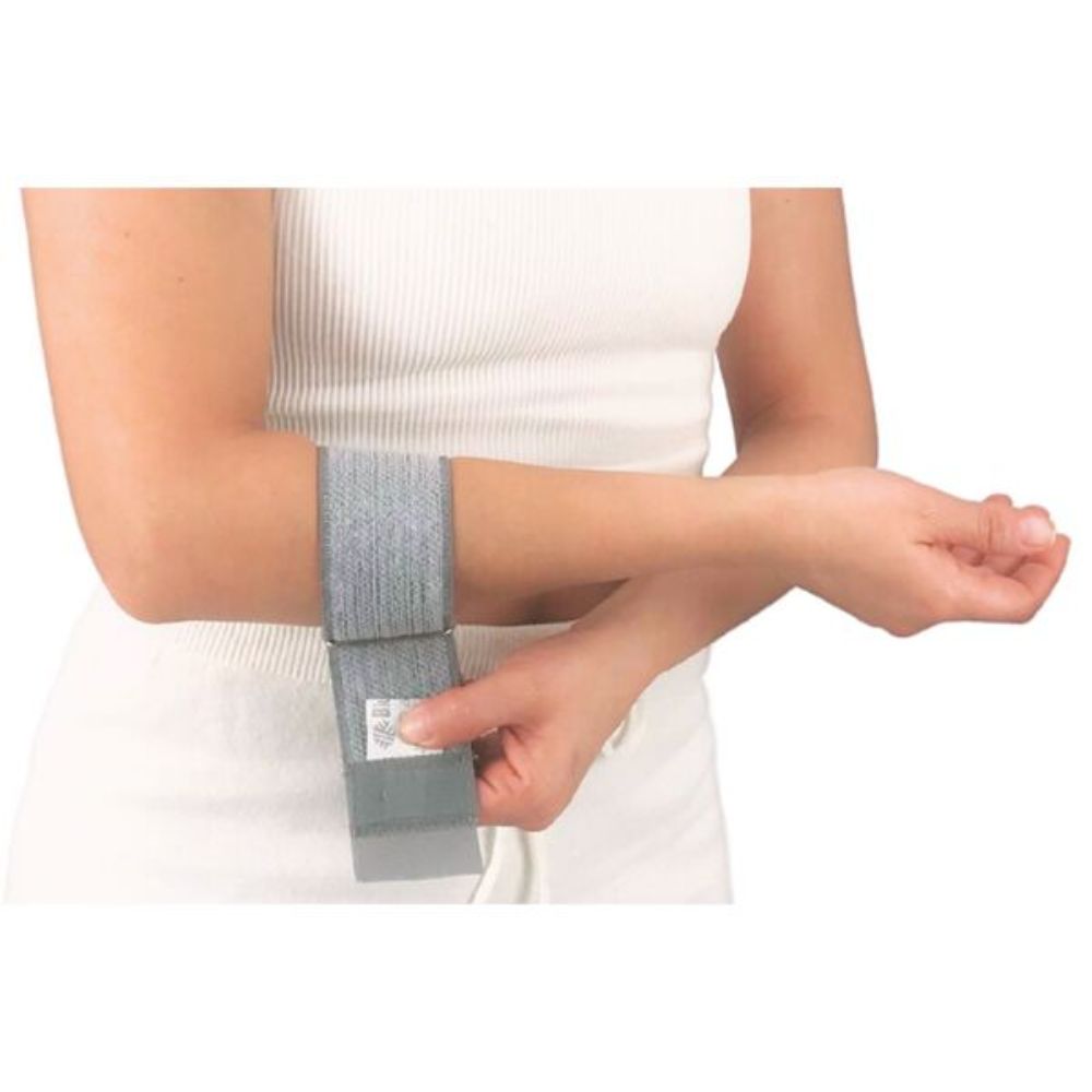 Soporte de codo universal HM-12 con banda gris ajustable y velcro